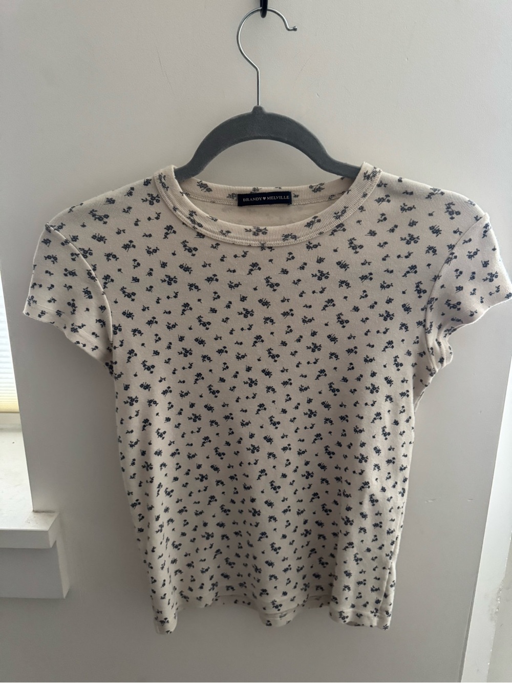 Brandy Melville Cream Tee with Black Floral Print